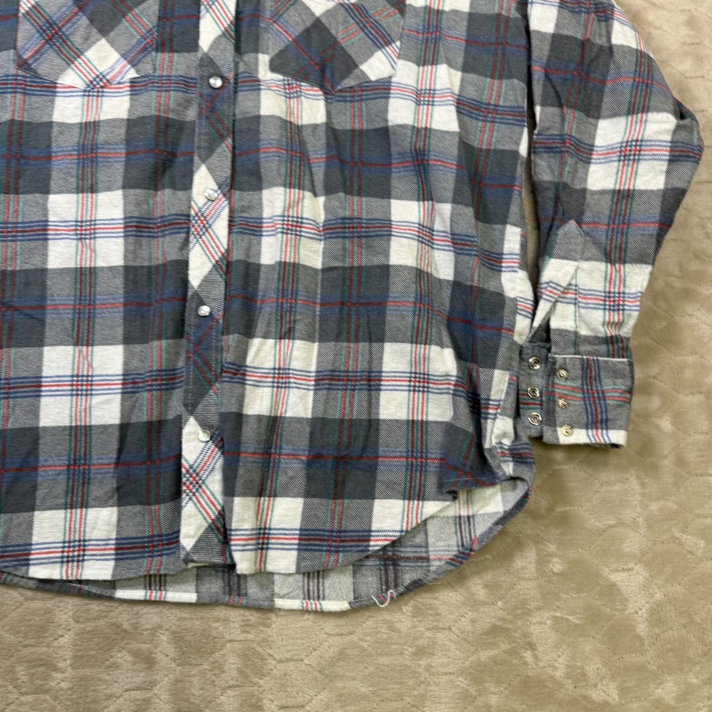 VTG BJ-R Long Tail Form Fit Western Shirt Mens XL Plaid Pearl Snap STAINED Look - Picture 3 of 12